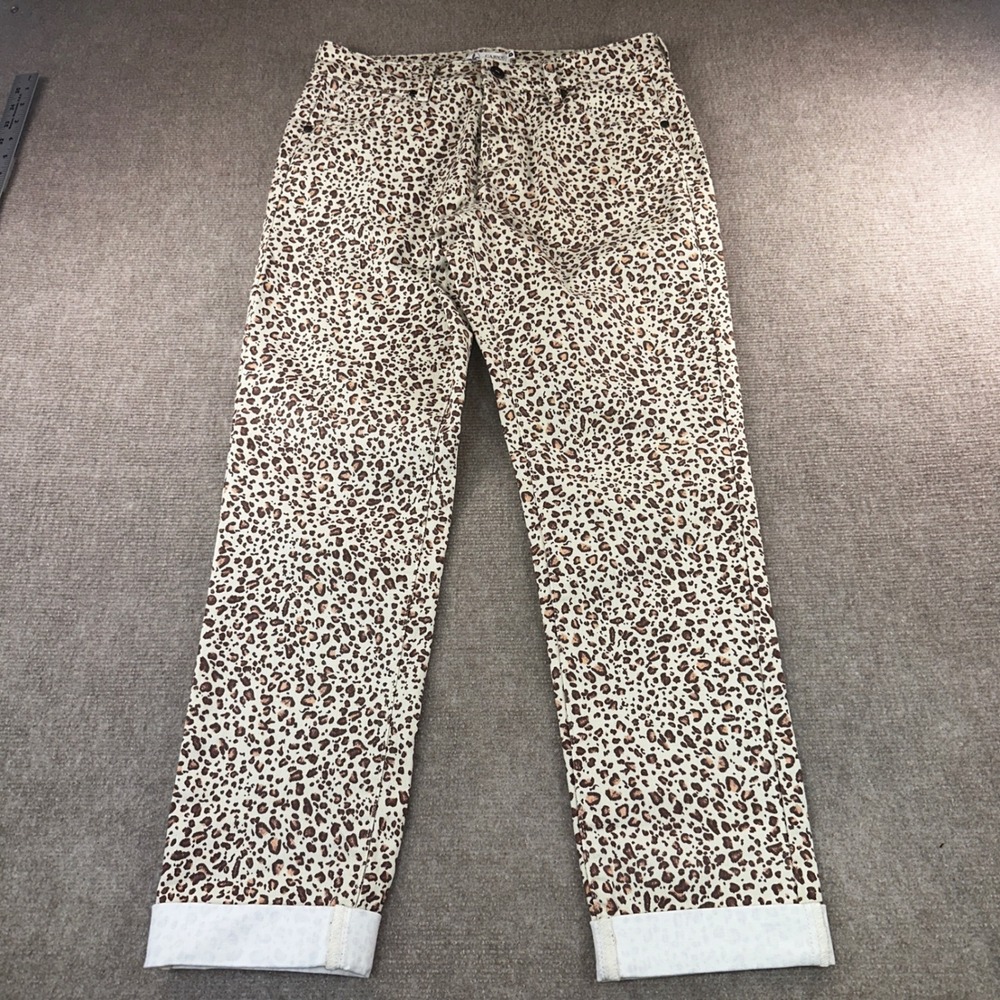 Carve Designs Leopard Print Straight Leg Pants Tan Brown Animal Size 4 6076